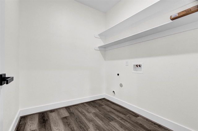 laundry room featuring wood-type flooring, electric dryer hookup, and washer hookup