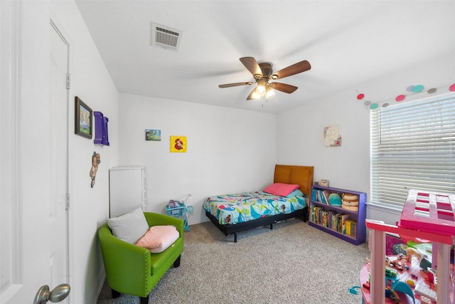 bedroom with carpet floors and ceiling fan