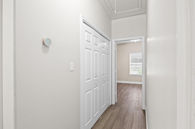 corridor with light hardwood / wood-style floors