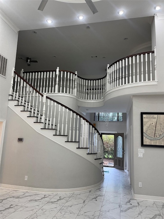 stairs with a high ceiling