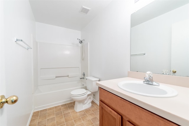 full bathroom with vanity, toilet, and tub / shower combination