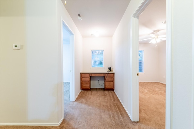 hallway with light carpet