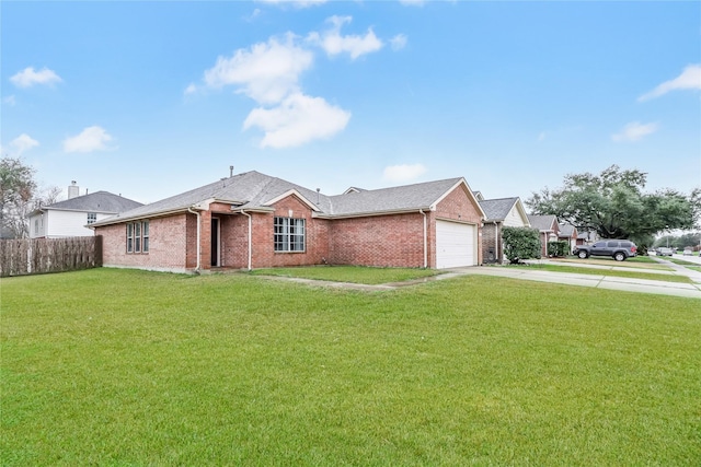 ranch-style home featuring a garage and a front yard