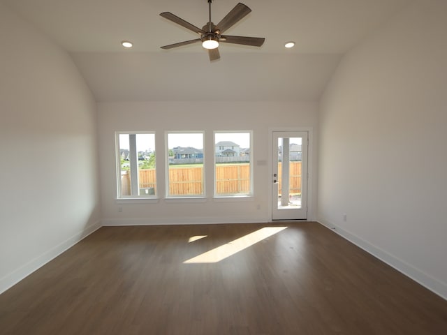 134 Spring Rose Dr, Magnolia, TX 77354 - unfurnished room with vaulted ceiling, baseboards, a ceiling fan, dark wood-type flooring, and recessed lighting