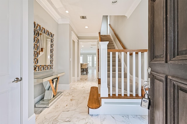 interior space with ornamental molding