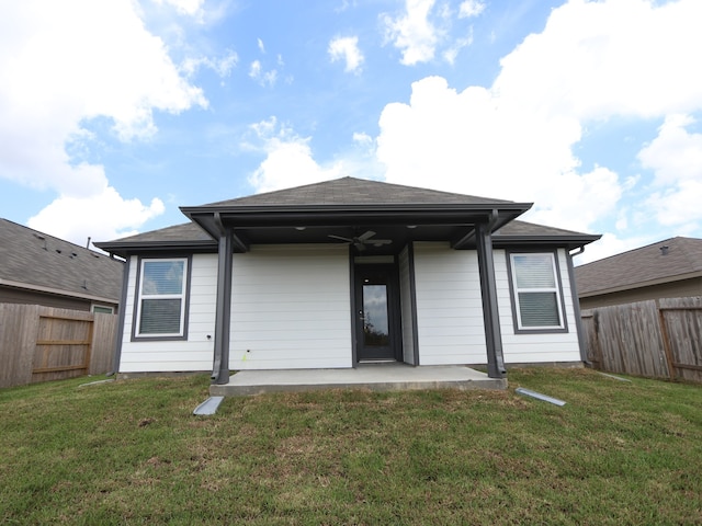 740 Autumn Cherry Trl, Magnolia, TX 77354 - back of house featuring a patio area, a fenced backyard, a ceiling fan, and a shingled roof