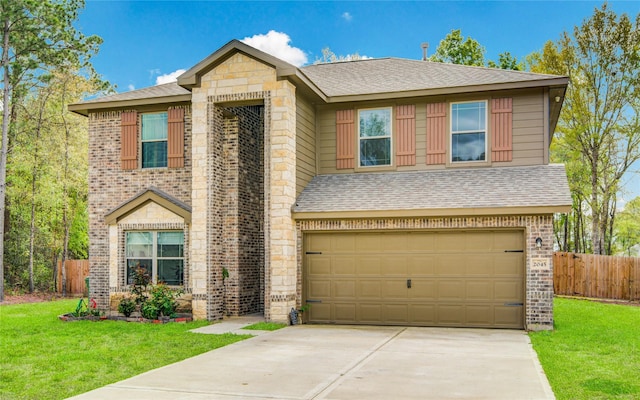 view of front of property with a garage and a front yard