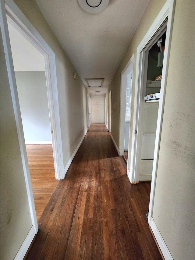 hall with dark wood-type flooring