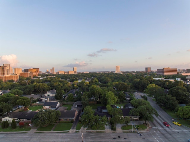 view of aerial view at dusk