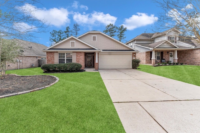 craftsman-style house featuring a garage and a front yard