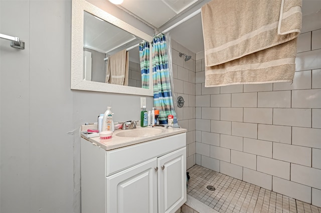 bathroom with vanity and walk in shower