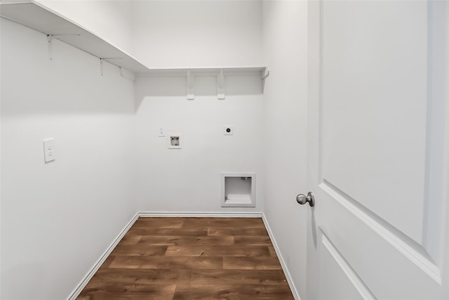 clothes washing area featuring electric dryer hookup, washer hookup, and dark hardwood / wood-style floors