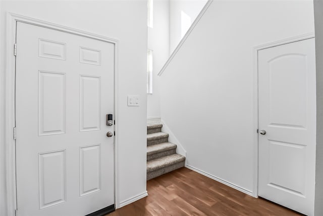 foyer entrance with dark hardwood / wood-style flooring