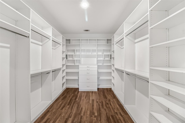 spacious closet featuring dark hardwood / wood-style floors