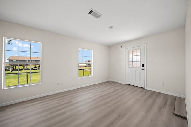 empty room with light hardwood / wood-style flooring and a wealth of natural light