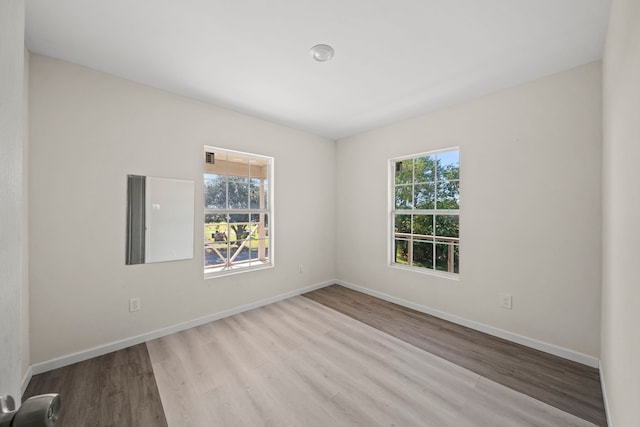 empty room with plenty of natural light and light hardwood / wood-style floors