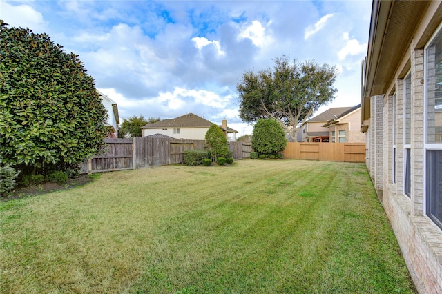 view of yard with a fenced backyard