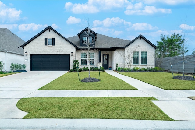 view of front facade featuring a front lawn and a garage