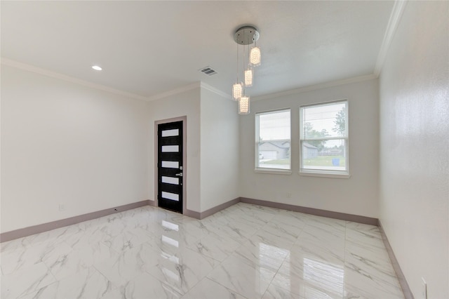 unfurnished room with crown molding