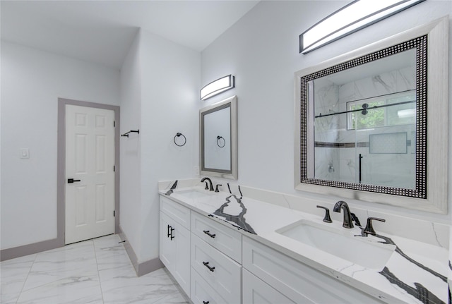 bathroom with vanity and walk in shower