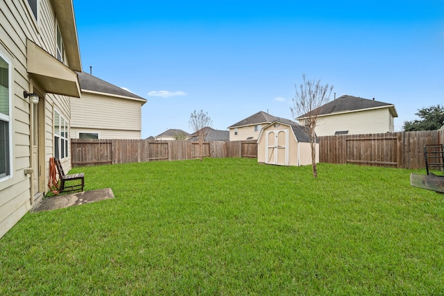 view of yard featuring a shed