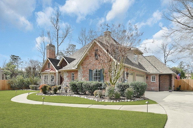 view of front facade with a garage and a front yard