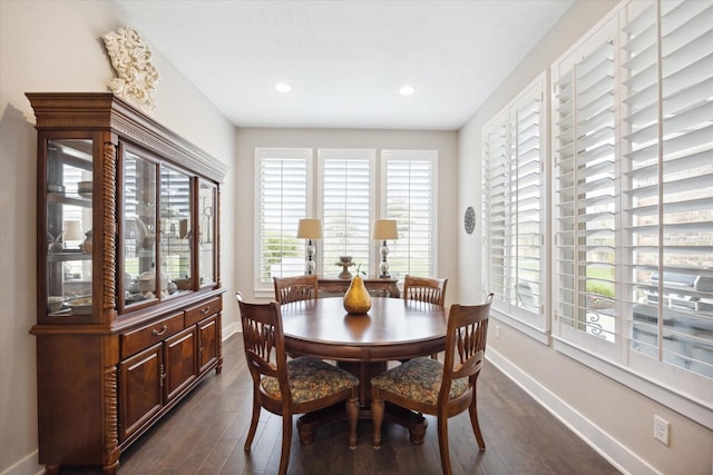 dining area featuring dark wood-type flooring