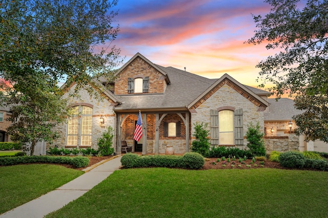 view of front of home featuring a yard