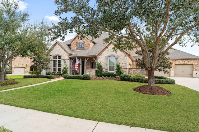 view of front of property with a garage and a front yard