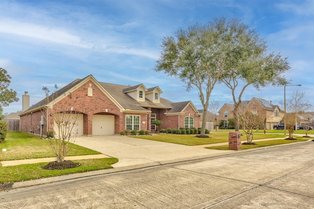 view of front facade with a garage and a front lawn