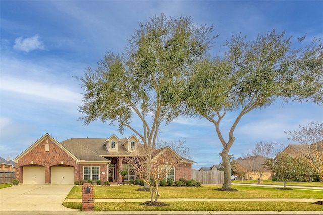 view of front of home featuring a garage and a front lawn