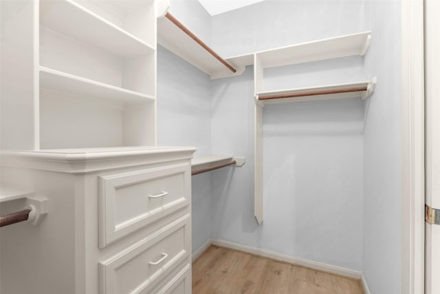 walk in closet with light wood-type flooring