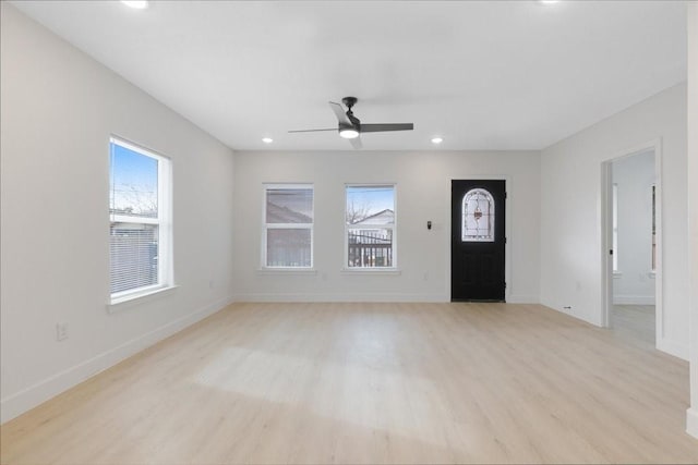 6609 Ave Q, Houston, TX 77011 - entrance foyer with recessed lighting, ceiling fan, light wood-style flooring, and baseboards