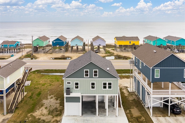 aerial view with a water view