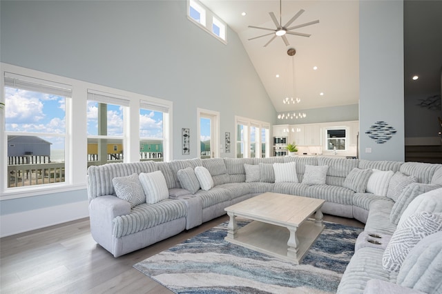 living room featuring plenty of natural light and wood-type flooring