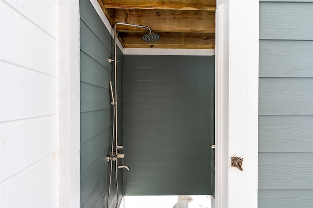 exterior space with walk in shower