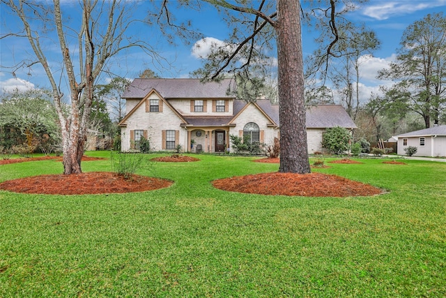 19 Skylark St, Dayton, TX 77535 - view of front of home with brick siding and a front yard