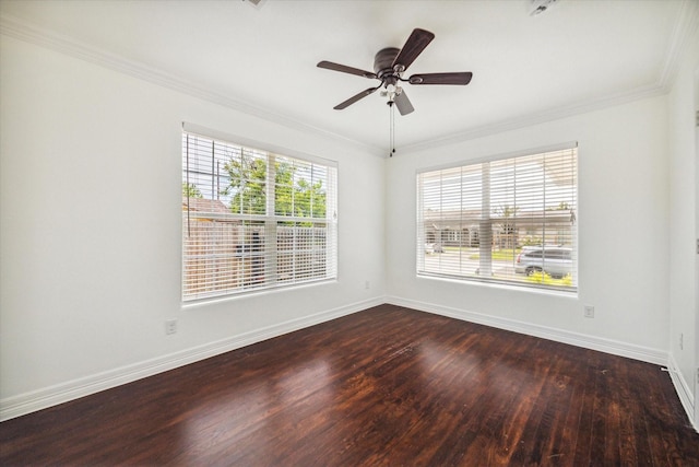 unfurnished room featuring crown molding, ceiling fan, and hardwood / wood-style floors