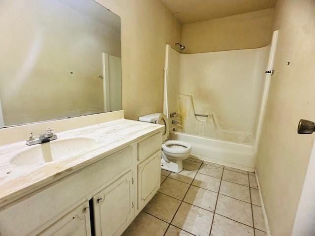 full bathroom with tile patterned flooring, shower / tub combination, vanity, and toilet