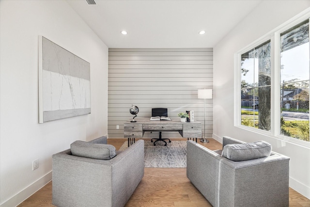 office space featuring wood-type flooring