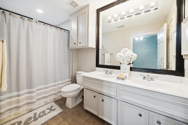 bathroom featuring vanity, toilet, and tile patterned flooring