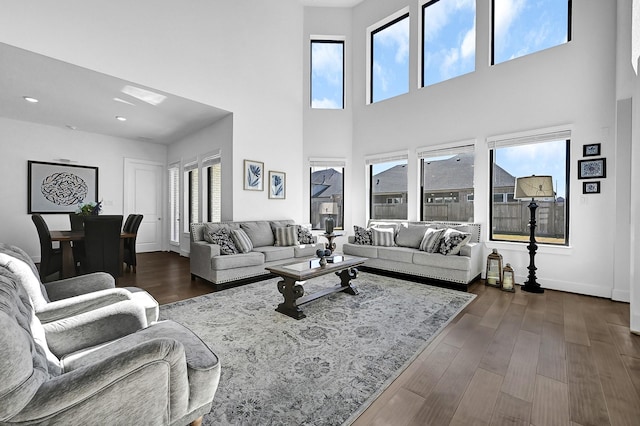 living room featuring dark hardwood / wood-style flooring