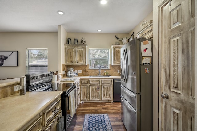 kitchen with stainless steel appliances, sink, a wealth of natural light, and backsplash