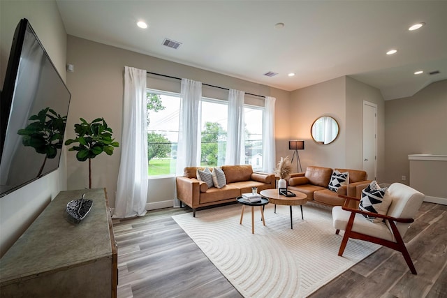 living room featuring light wood-type flooring