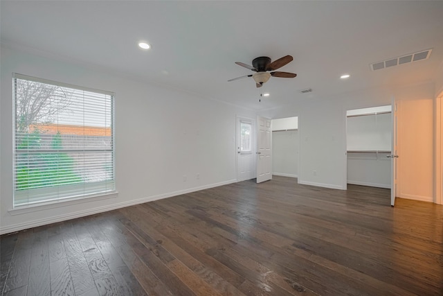 7816 Stoneyway Dr, Houston, TX 77040 - unfurnished living room with ceiling fan, dark wood-type flooring, recessed lighting, and baseboards