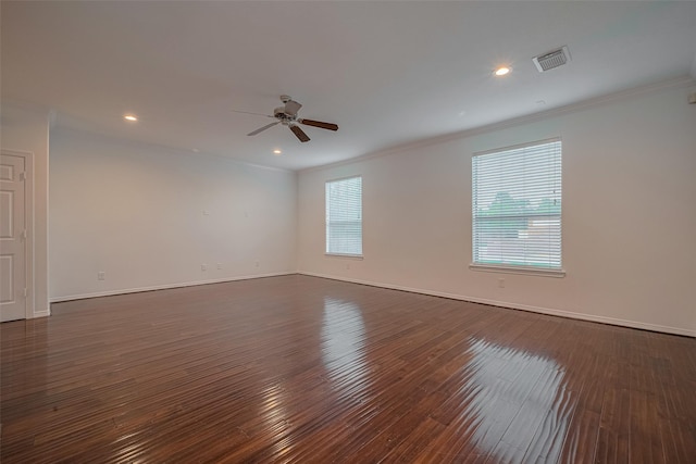 7816 Stoneyway Dr, Houston, TX 77040 - unfurnished room with ceiling fan, ornamental molding, dark wood-type flooring, baseboards, and recessed lighting