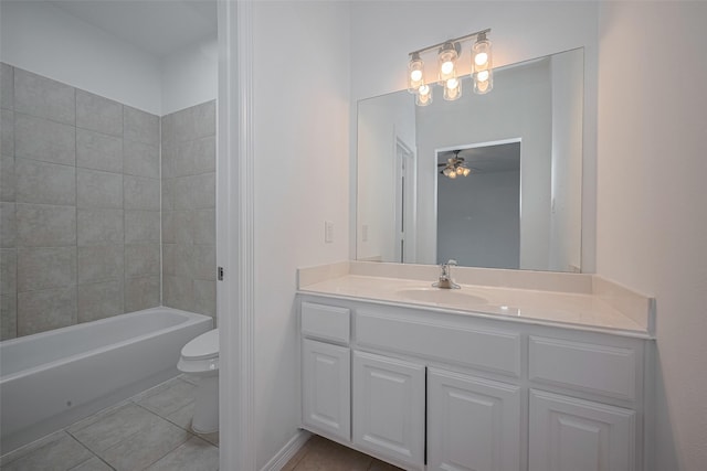 7816 Stoneyway Dr, Houston, TX 77040 - full bath featuring tile patterned flooring, toilet, a ceiling fan, and vanity