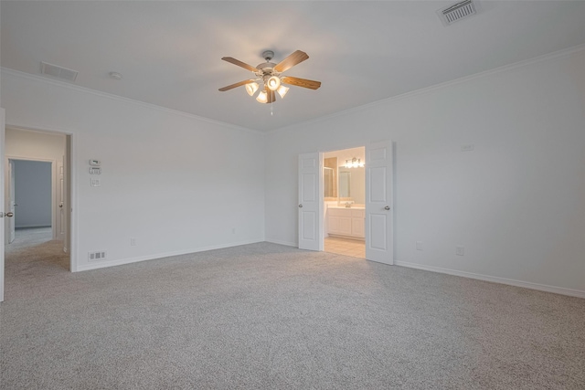 7816 Stoneyway Dr, Houston, TX 77040 - unfurnished room featuring a ceiling fan, light colored carpet, ornamental molding, baseboards, and a smoke detector