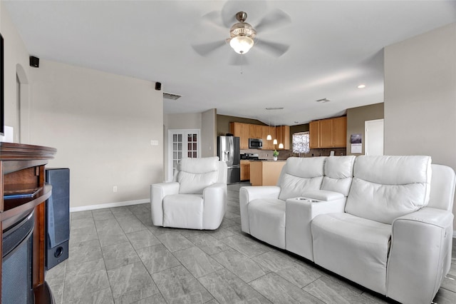 living room featuring ceiling fan