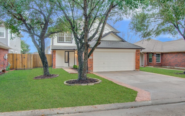 view of front facade featuring a garage and a front lawn